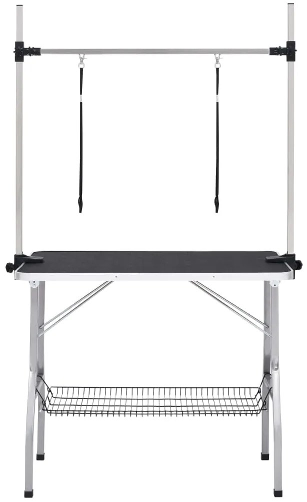 Mesa de grooming ajustável para cães com 2 laços e cesto