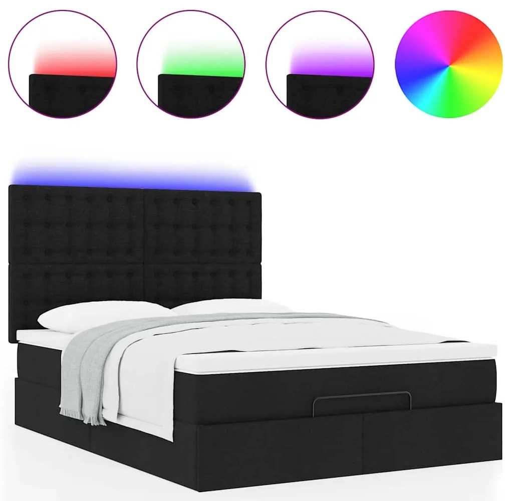 Estrutura de cama otomana com colchão 140x190 cm tecido preto
