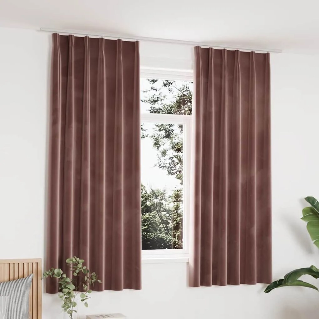 Cortinas blackout c/ ganchos 2 pcs 140x175cm veludo rosa antigo
