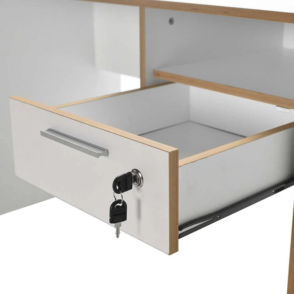 Secretária "Simple" com Gaveta - 120 x 75 x 60 cm - Branco e Carvalho