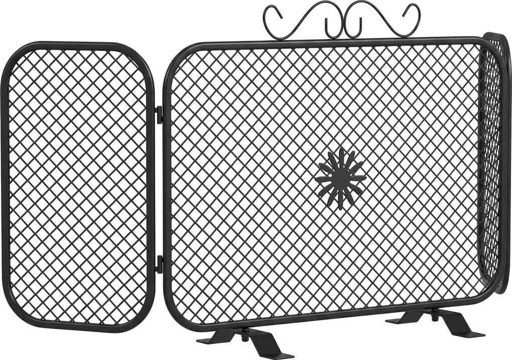 HOMCOM Protetor de Faíscas para Lareira Dobrável de 3 Painéis em Metal com Base Removível, Padrão Floral, 90x16x40 cm, Preto | Aosom Portugal