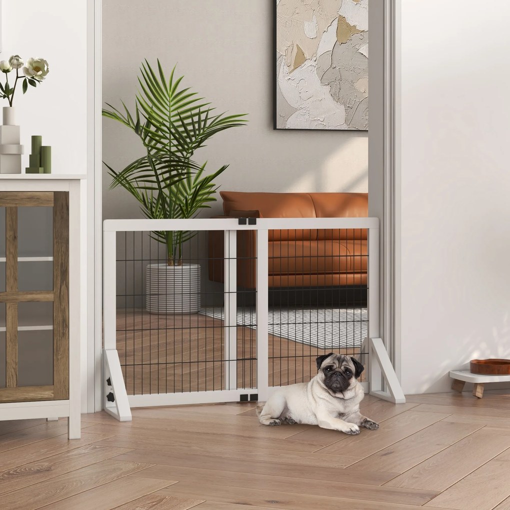 Barreira de segurança para cães 63-106 (C) x 44 (L) x 67 (A) cm barreira de proteção com 2 painéis, largura ajustável de 63 a 106 cm, em madeira e aço