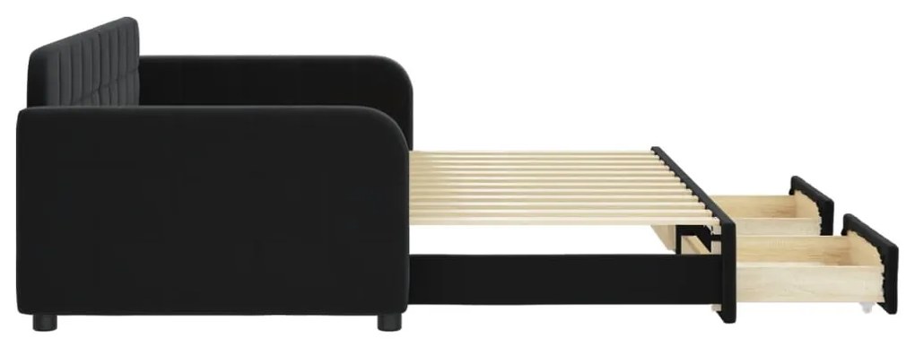 Sofá-cama com gavetão e gavetas 90x200 cm veludo preto