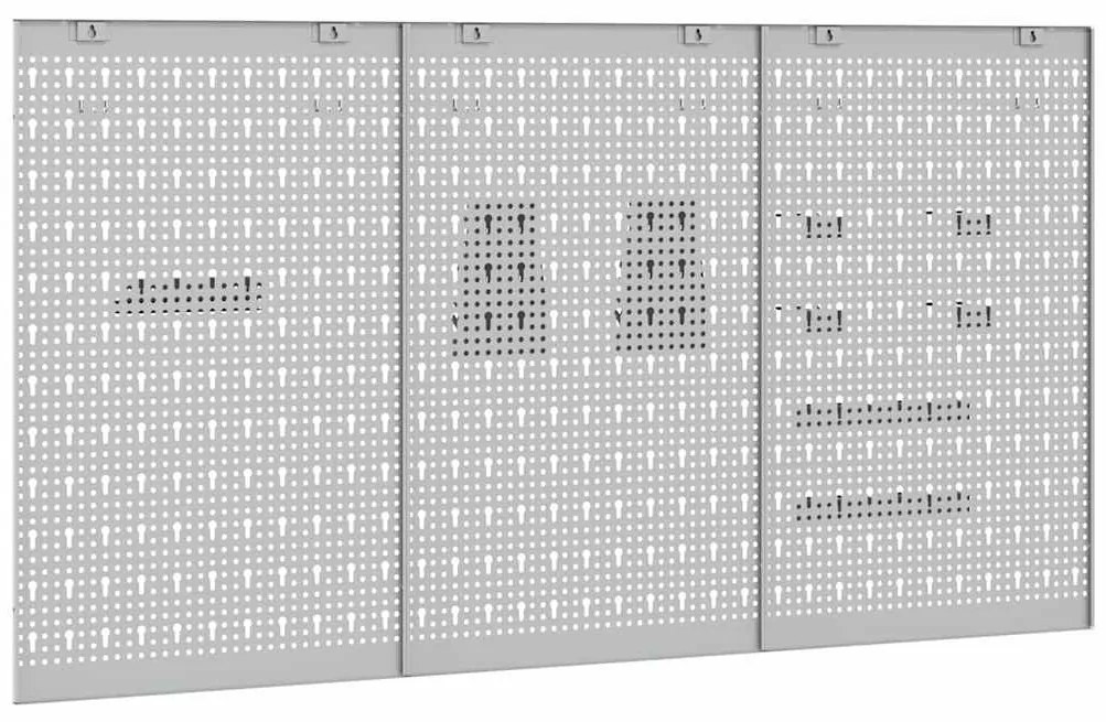 Painéis Perfurados 3 pcs com 15 Acessórios Cinza 50x80 cm Aço