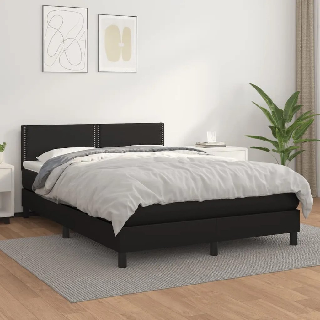 vidaXL Cama com molas/colchão 140x190 cm couro artificial preto