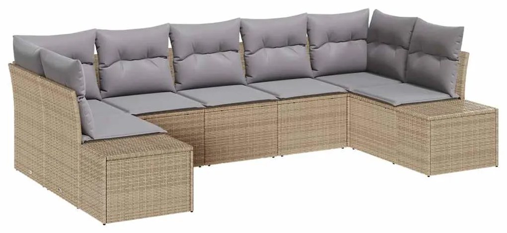 Conjunto de Sofá de Jardim com Almofadas Bege Vime PE