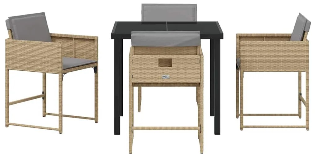 Conjunto de Jantar de Jardim com 5 Peças e Almofadas Beje em Rattan Si