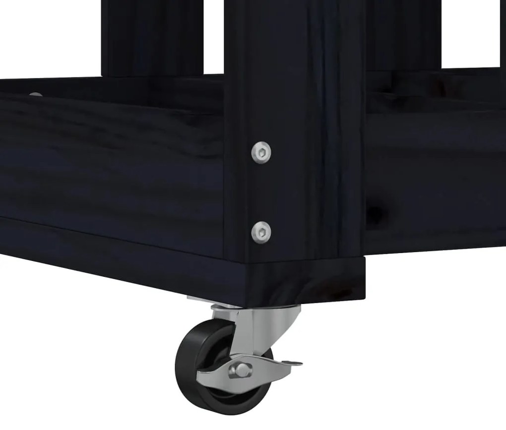 Suporte de lenha c/ rodas 40x49x110 cm pinho maciço preto