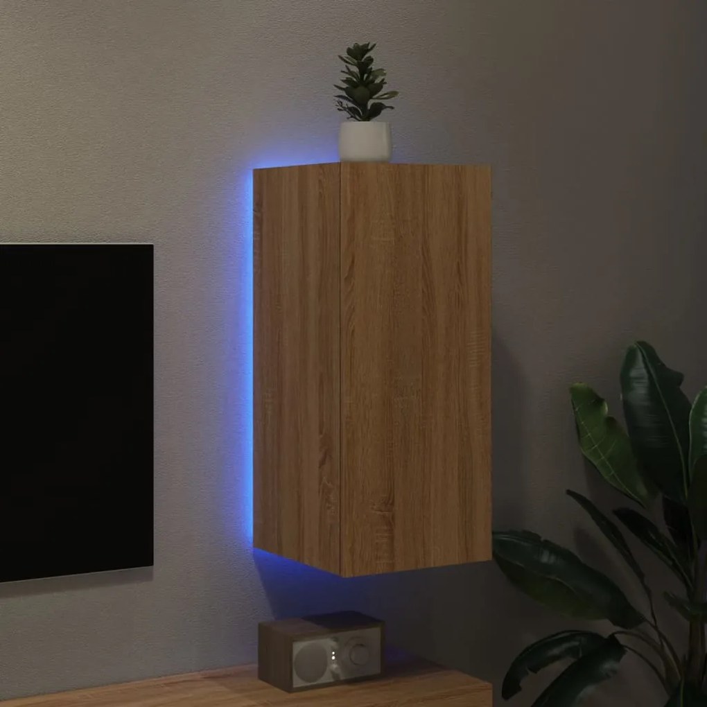 Móvel de parede p/ TV c/ luzes LED 30,5x35x70cm carvalho sonoma