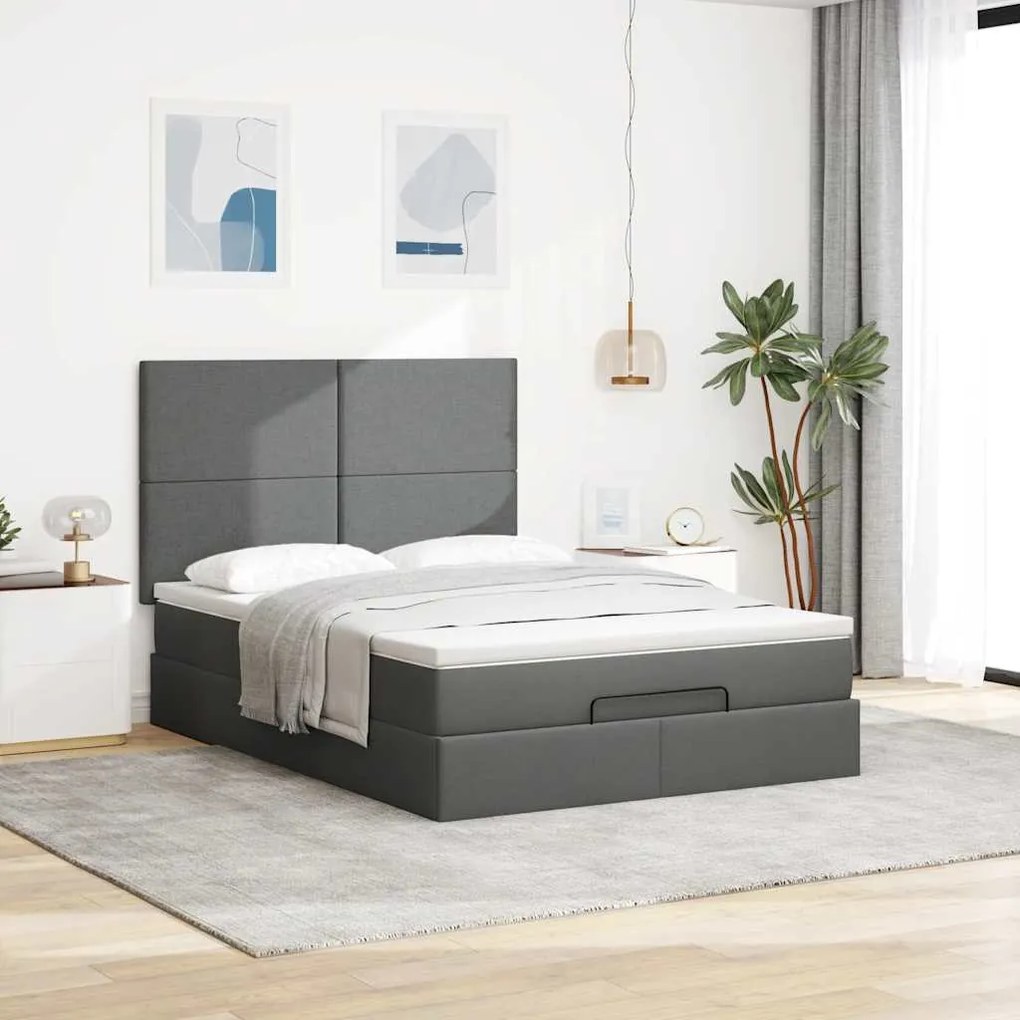 Estrutura cama otomana colchão 140x200cm tecido cinzento escuro