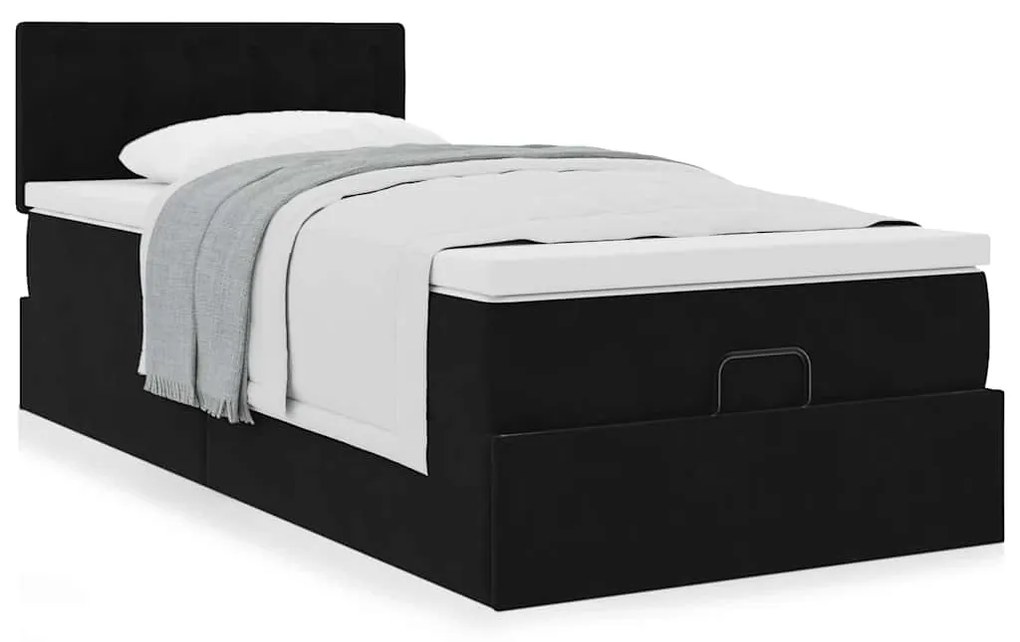 Estrutura de cama otomana com colchão preto 80x200cm veludo