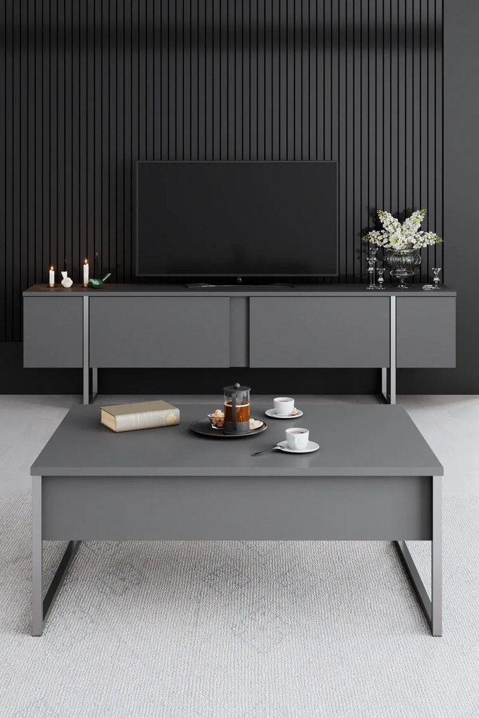 Mesa de Centro Luxe – Antracite e Prata – 90x60x40 cm