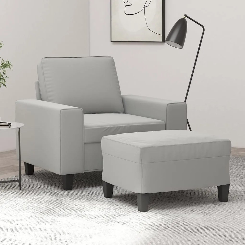 vidaXL Poltrona c/ apoio de pés 60 cm tecido de microfibra cinza-claro