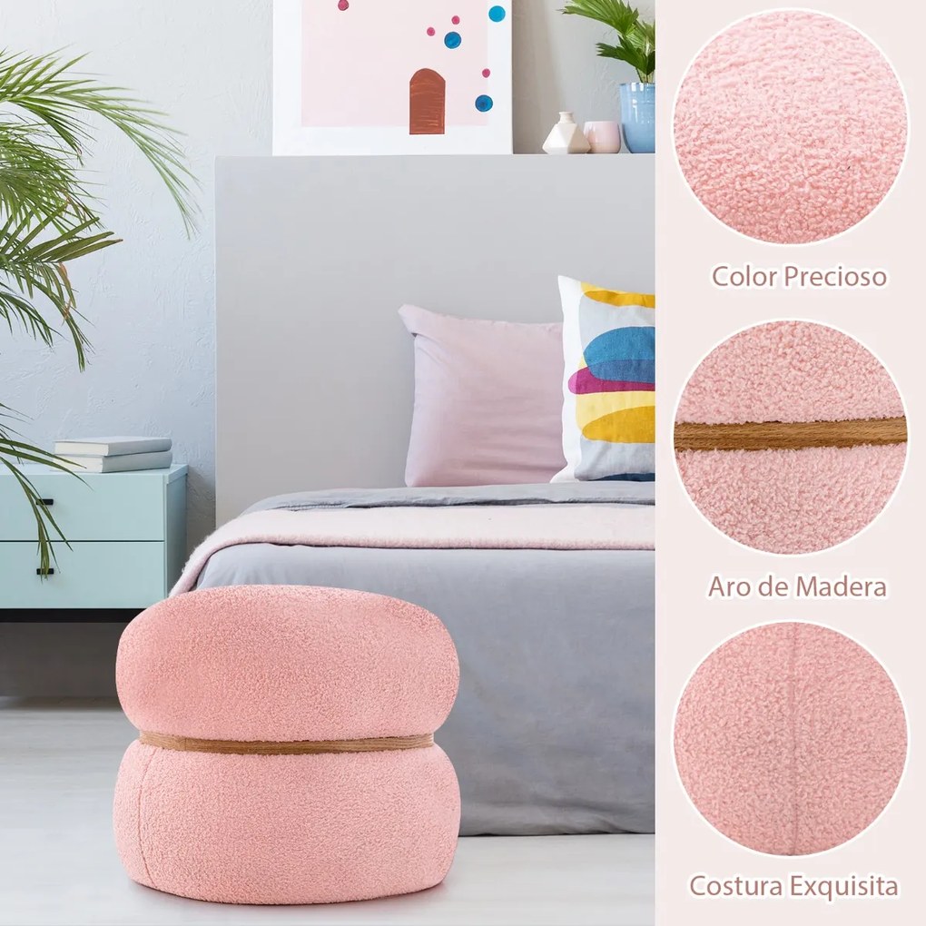 Pufe oval de 35 cm com assento almofadado Base de madeira em forma de anel e almofadas antiderrapantes Apoio para os pés multifunções 44 x 35 x 35 cm