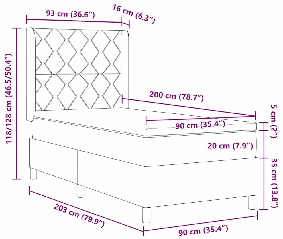 Cama Box com Colchão Cinza Claro 90x200 cm - Tecido