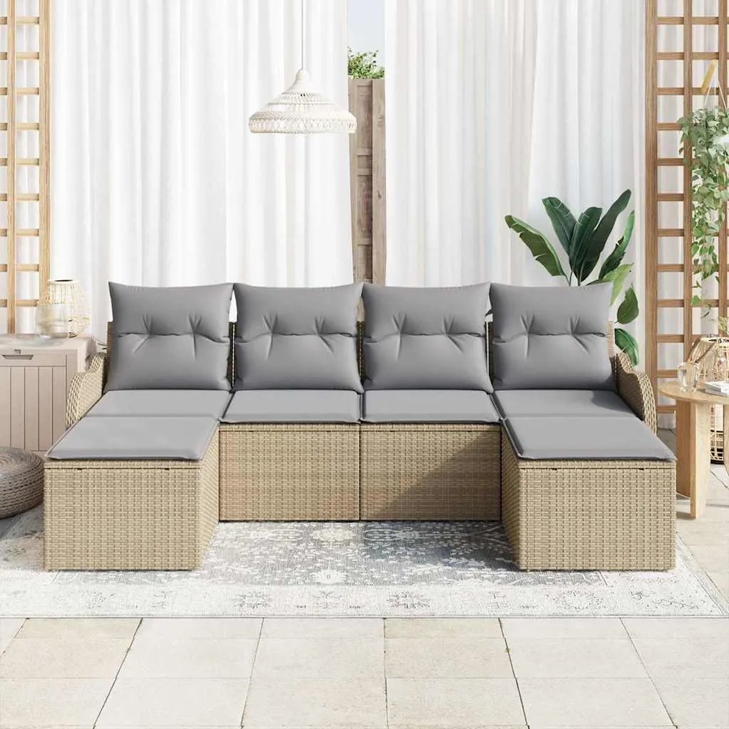 Conjunto de Sofás de Jardim com 6 Peças e Almofadas Beiges em Rattan S