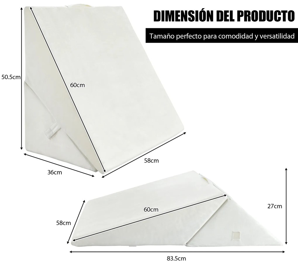 Almofada em forma de cunha Apoio elevado para dormir e descansar 58 x 50,5 x 36 cm Branca