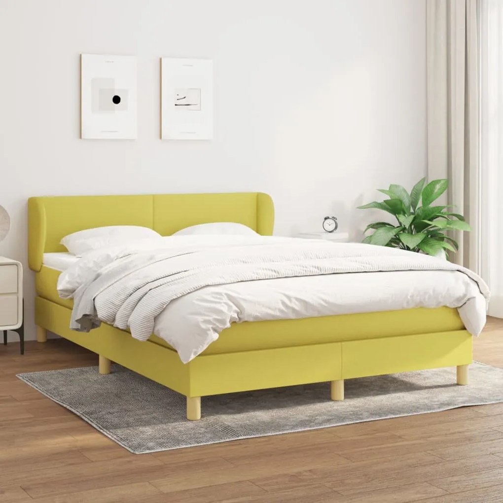 vidaXL Cama com molas/colchão 140x200 cm tecido verde
