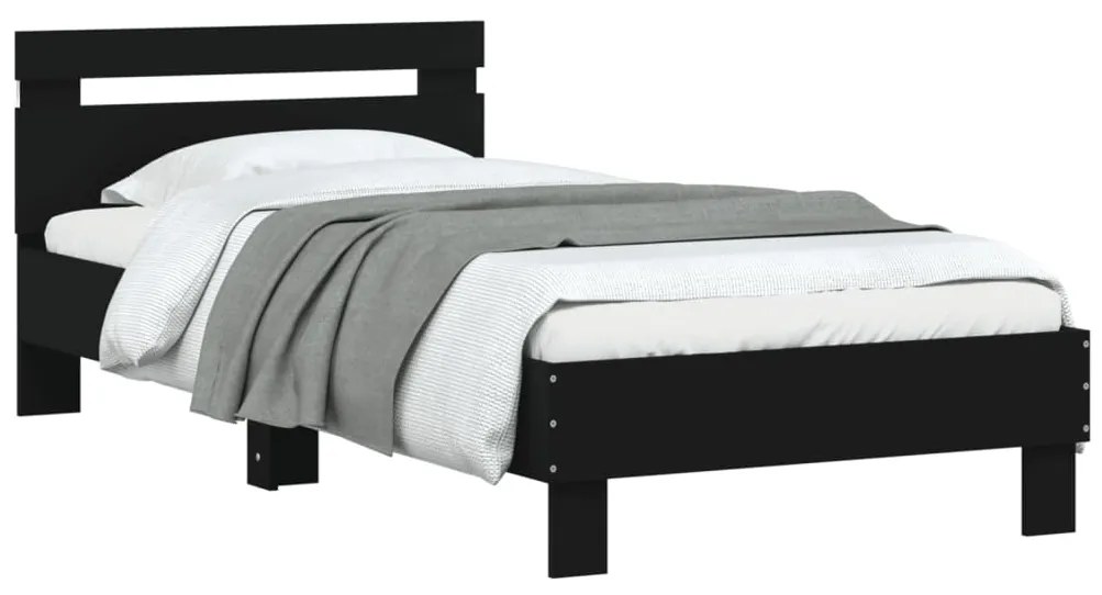 Estrutura de cama com cabeceira e luzes LED 90x200 cm preto