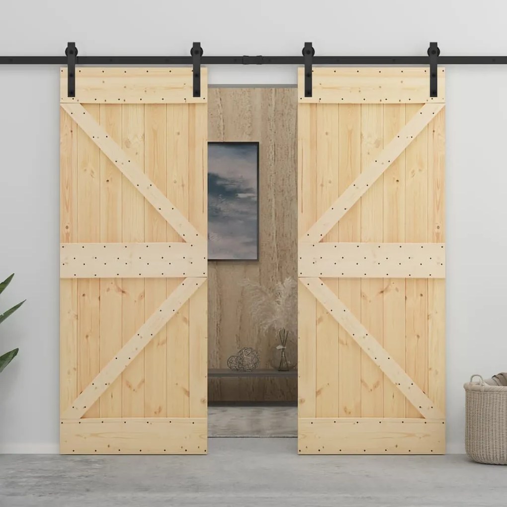 3057587 vidaXL Porta de correr com ferragens 80x210 cm madeira de pinho maciça