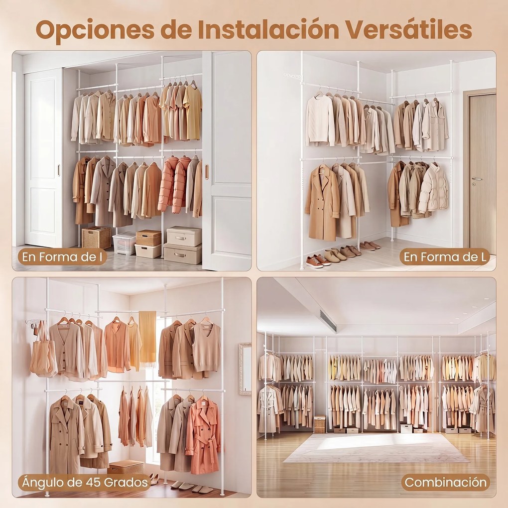 Cabideiro de Roupa Modular 210-369 x 110-315 cm, Estrutura Extensível, Branco