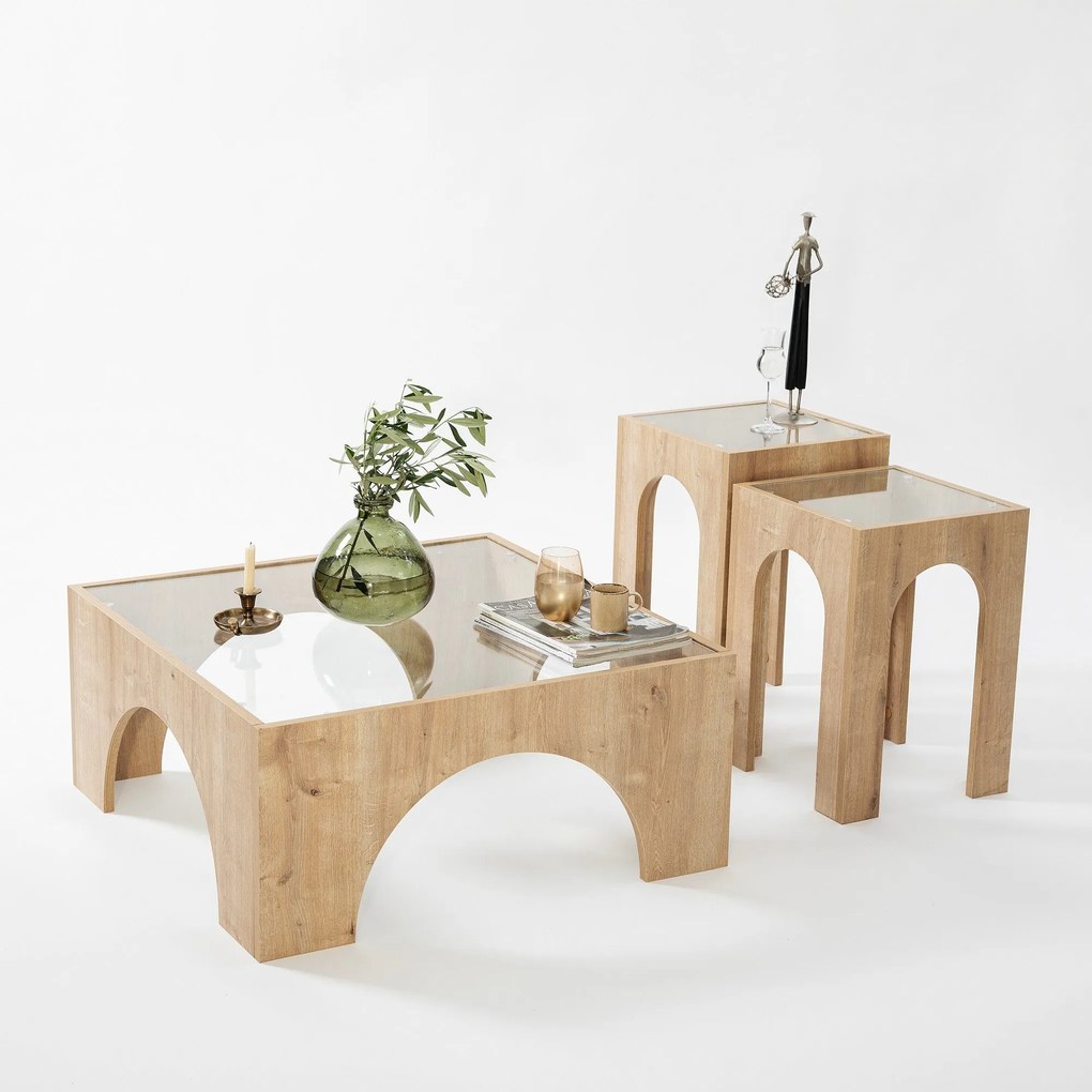 Conjunto de Mesas de Centro Seine – Carvalho Transparente – 35x50 cm e
