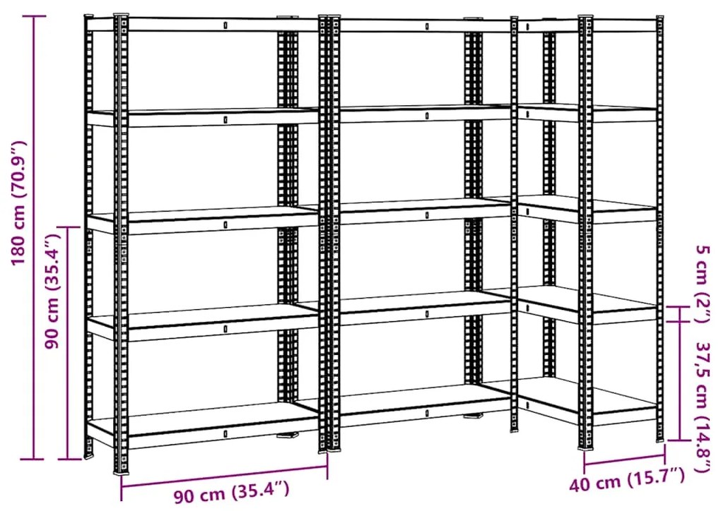 Prateleiras de armazenamento de 5 camadas 3 pcs aço azul