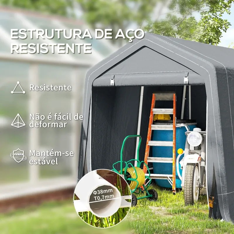 Abrigo de Exterior para Ferramentas Bicicleta 2,4x2x2,02 m Abrigo de Armazenamento com 2 Portas Anti-UV para Jardim Cinza