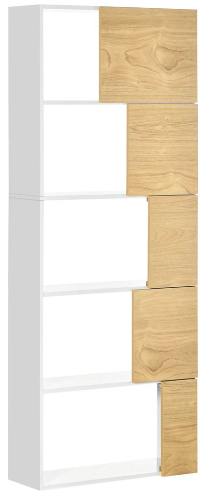 Estante de 5 Níveis Estante para Livros com 5 Portas e Compartimentos Abertos para Sala de Estar Dormitório Estúdio 63x22x166cm Branco e Madeira