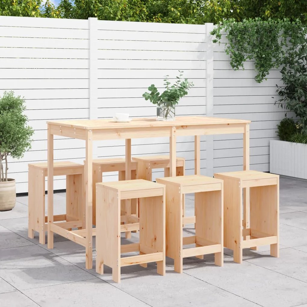 vidaXL 7 pcs conjunto de bar para jardim pinho maciço