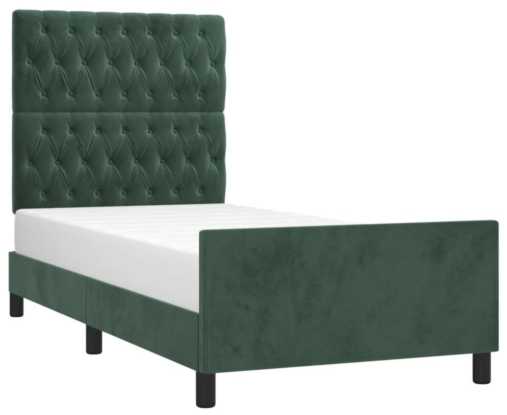 Estrutura de cama c/ cabeceira 90x200 cm veludo verde-escuro