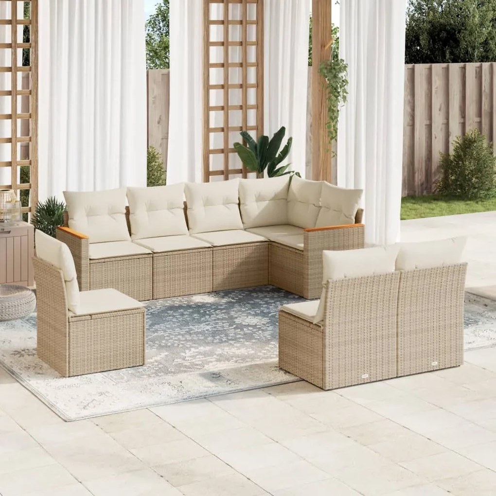 vidaXL 8 pcs conjunto de sofás p/ jardim com almofadões vime PE bege