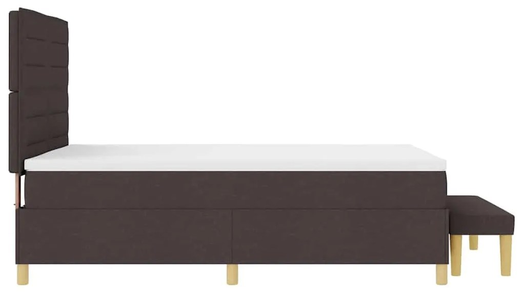 Cama Box Spring com Colchão &amp; Banco Marrom Escuro 140x200 cm Tecido