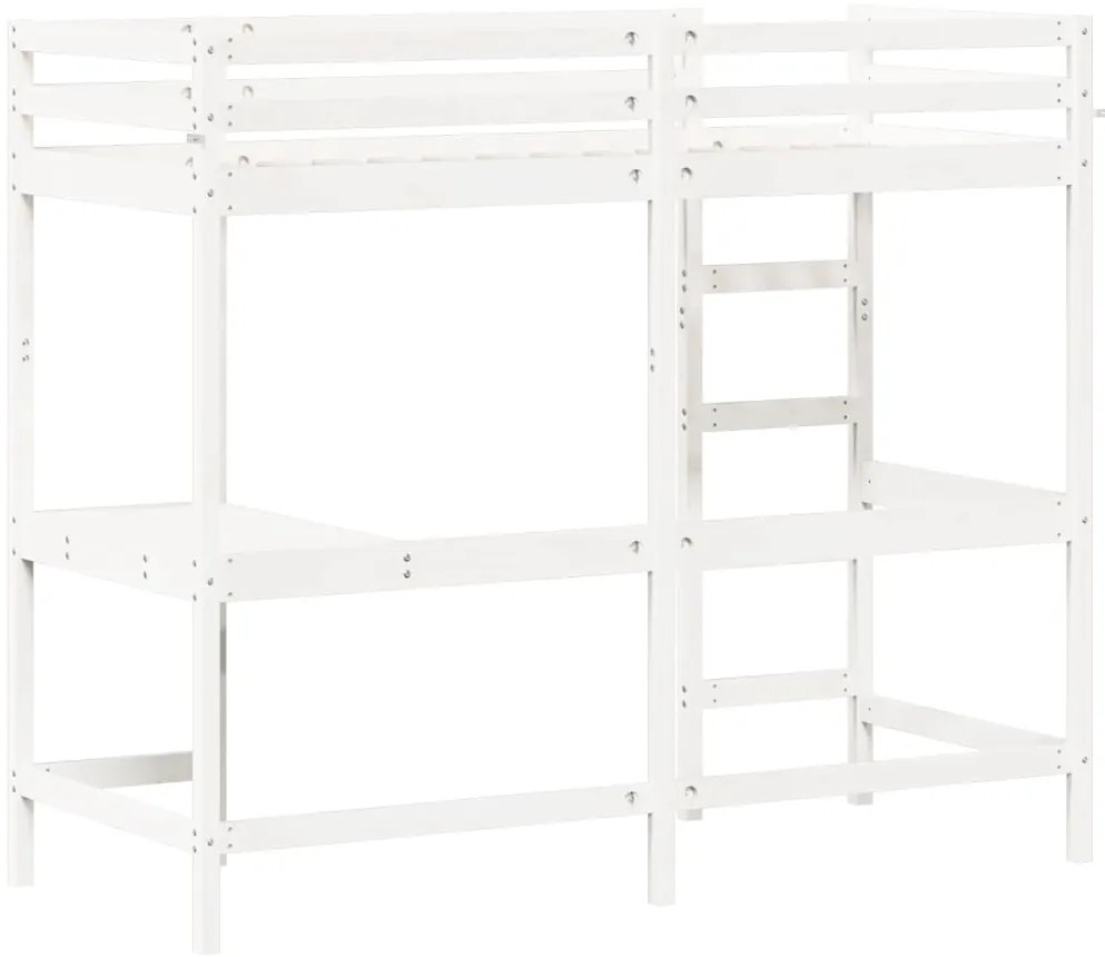 Cama alta com secretária 75x190 cm pinho maciço branco
