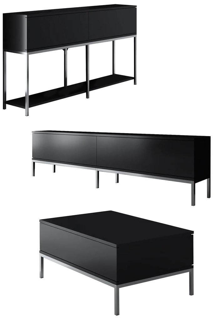 Conjunto de Mobiliário de Sala Lord – Preto e Prateado – TV Stand: 180