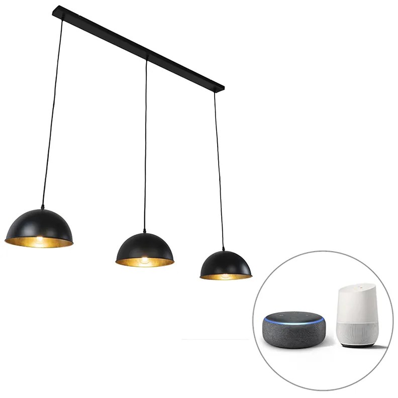 LED Candeeiro de suspensão inteligente preto com dourado 3 luzes incl. Wifi A60 - Magnax Industrial
