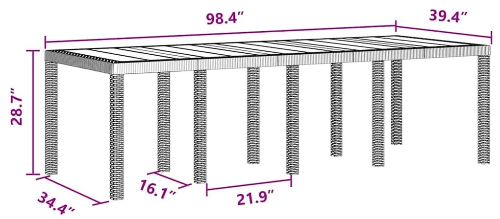 Conjunto de Jantar ao Ar Livre 9 pcs Castanho 250 x 100 x 73 cm