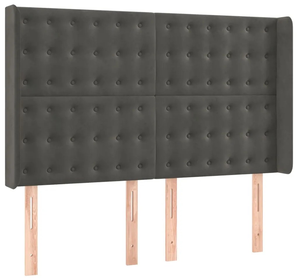 Cama box spring c/ colchão/LED 140x200cm veludo cinzento-escuro