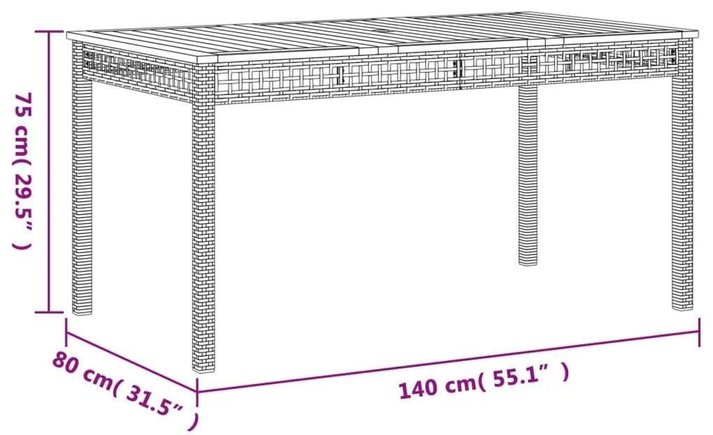 Mesa de jardim 140x80x75cm vime PE e madeira de acácia cinzento