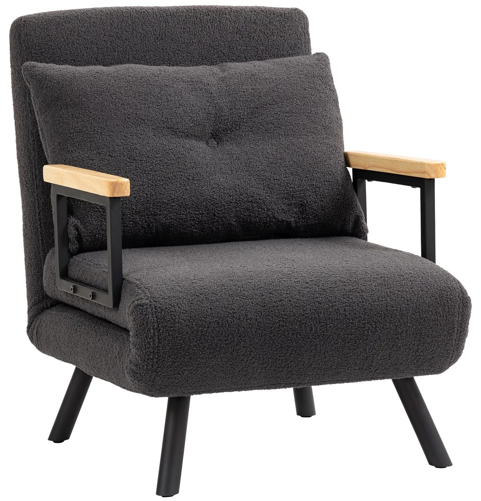 HOMCOM Poltrona Convertível em Cama Poltrona 3 em 1 Convertível em Cama com Encosto Ajustável em 5 Níveis 63x73x81 cm Cinza