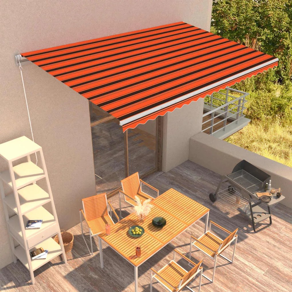 vidaXL Toldo retrátil manual 500x300 cm laranja e castanho
