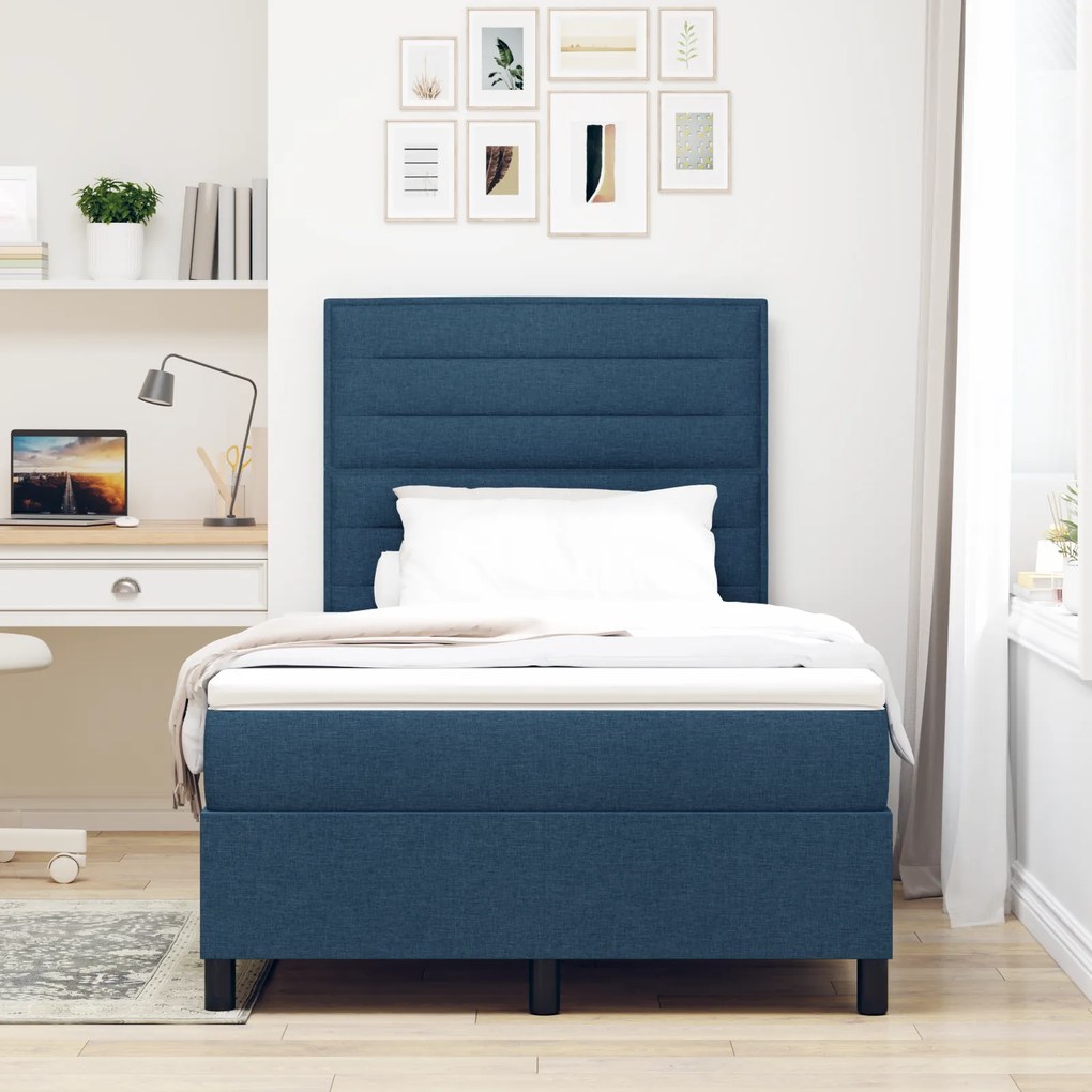 Cama Box Spring com Colchão Azul 120x200 cm Tecido