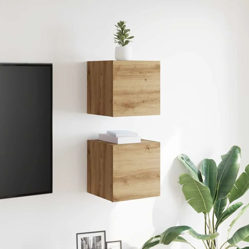 Móvel de TV de parede 2 pcs 30,5x30x30 cm carvalho artisiano