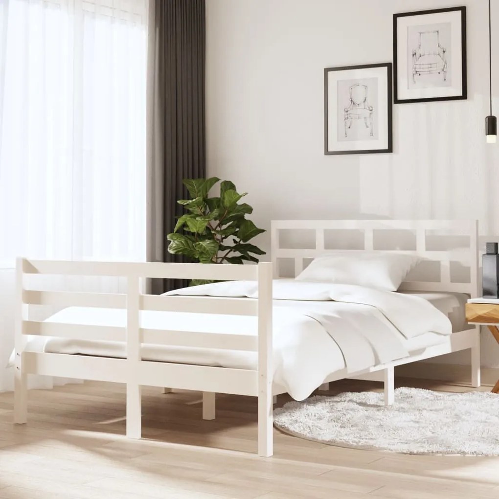 Estrutura cama pequena casal 120x190 cm pinho maciço branco