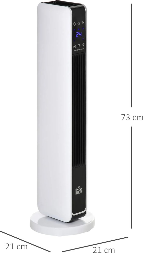 Aquecedor Cerâmico de Torre com Controlo Remoto - Branco - 21x21x73 cm