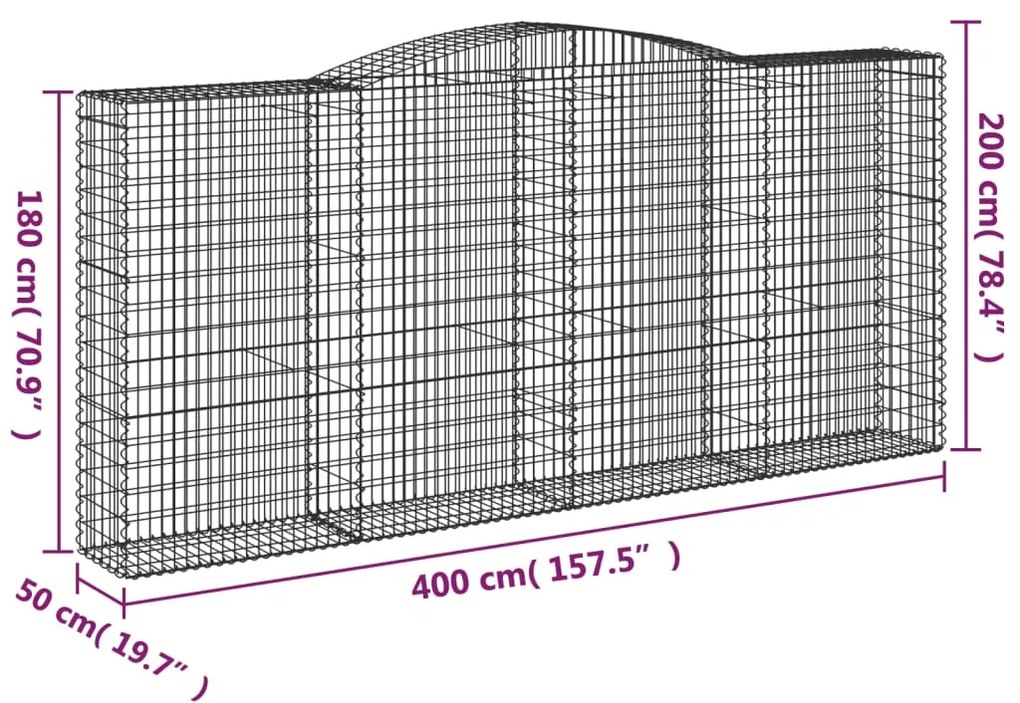 Cestos gabião arqueados 3pcs 400x50x180/200cm ferro galvanizado