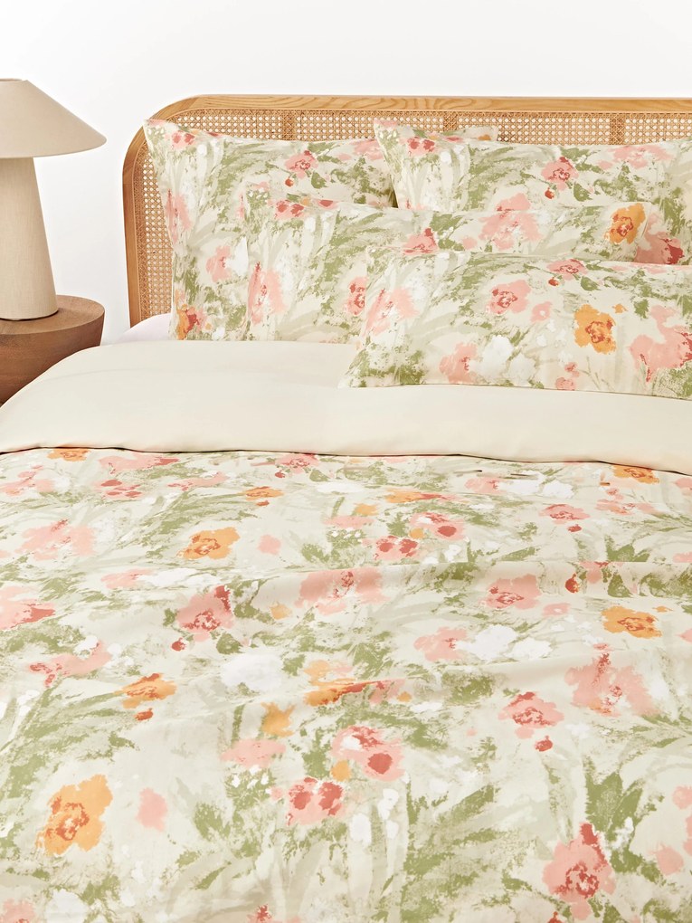 Capa de edredão em cetim de algodão com padrão floral Anthea