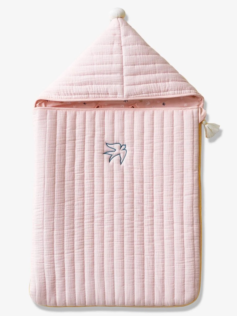 Ninho em gaze de algodão, tema Baby bird rosa medio liso com motivo