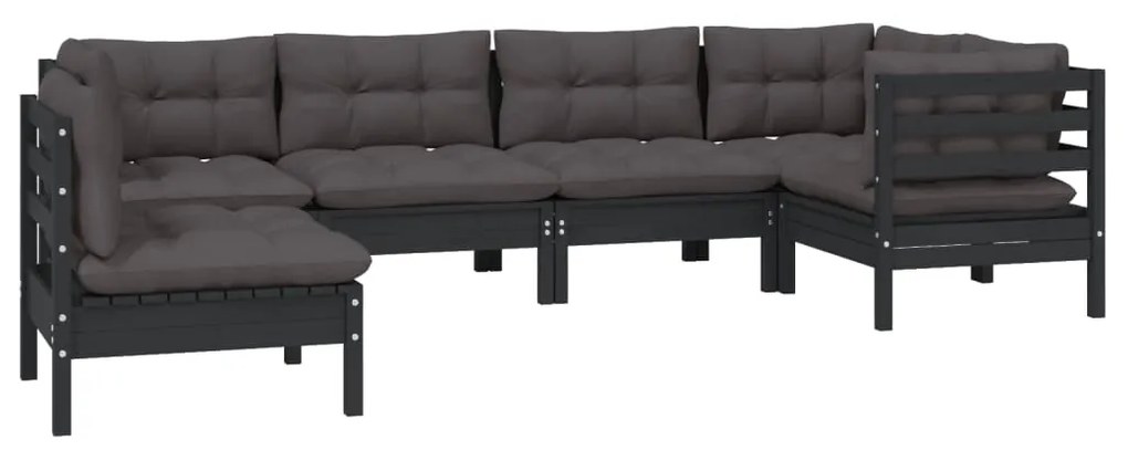 6 pcs conjunto lounge de jardim c/ almofadões pinho preto