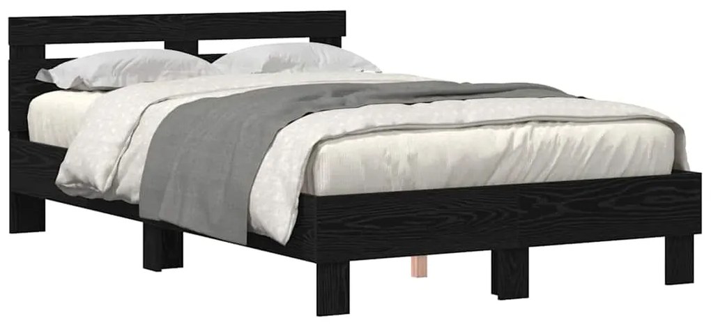 Estrutura de Cama Sólida Carvalho Preto Madeira Sólida 120 x 200 cm